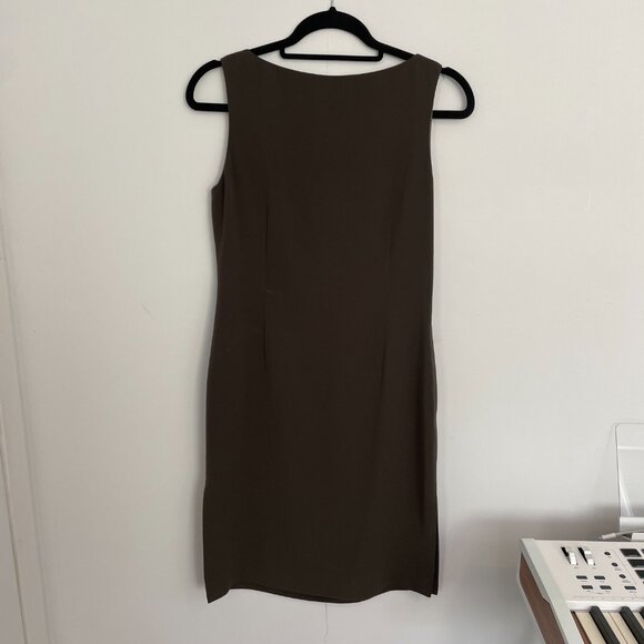Elegant Olive Green Boatneck Dress | Sleeveless - Picture 2 of 4